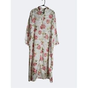 VTG Sante House Dress Robe Kimono Style Lounge Gown Women Size L Floral Pink Ros